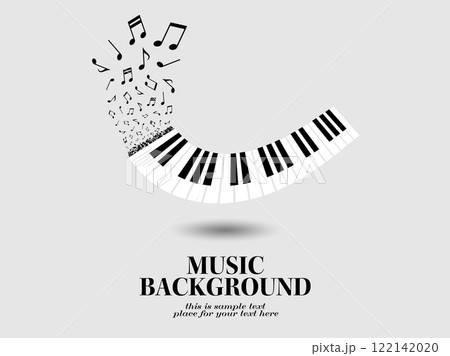 ピアノ鍵盤が浮かぶ音楽テーマの背景イラスト 122142020
