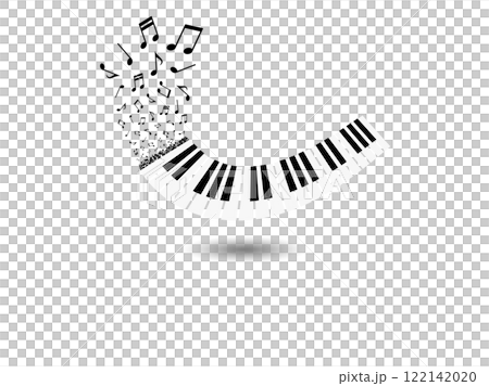 ピアノ鍵盤が浮かぶ音楽テーマの背景イラスト 122142020