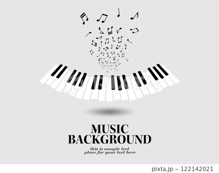 ピアノ鍵盤が浮かぶ音楽テーマの背景イラスト 122142021