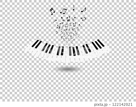 ピアノ鍵盤が浮かぶ音楽テーマの背景イラスト 122142021