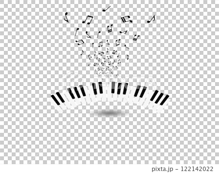 Music themed background illustration with floating piano keys 122142022