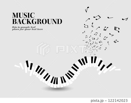 ピアノ鍵盤が浮かぶ音楽テーマの背景イラスト 122142023