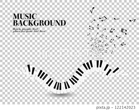 ピアノ鍵盤が浮かぶ音楽テーマの背景イラスト 122142023