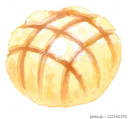 美味しそうにふっくら焼けたメロンパンの水彩イラスト 122142370