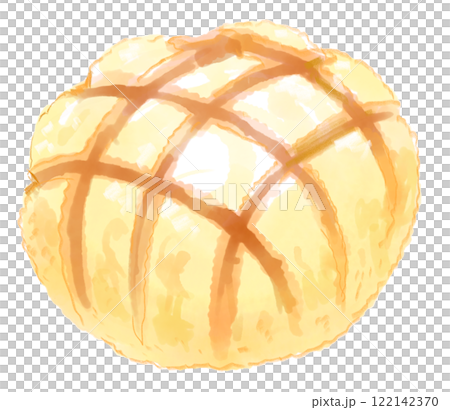 美味しそうにふっくら焼けたメロンパンの水彩イラスト 122142370