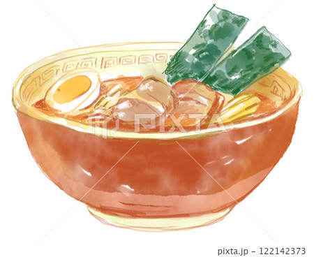 美味しそうなラーメンの水彩イラスト 美味しそうなラーメンの水彩イラスト 122142373