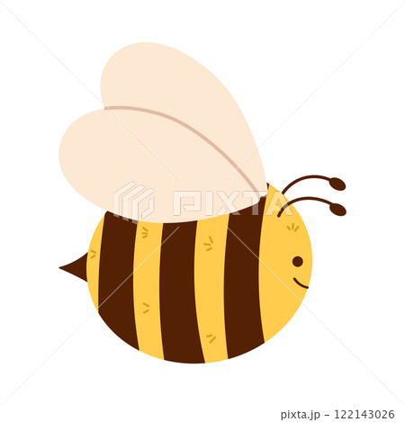 Cute cartoon bee. Flat childish vector illustration isolated on white background Cute cartoon bee. Flat childish vector illustration isolated on white background 122143026
