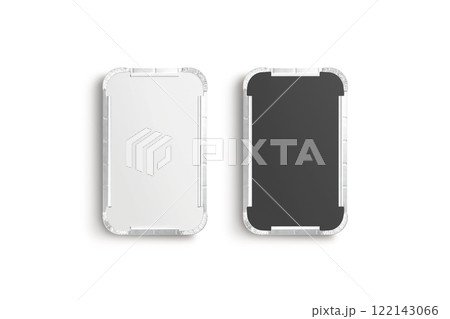 Blank black and white aluminium foil container mockup, top view 122143066