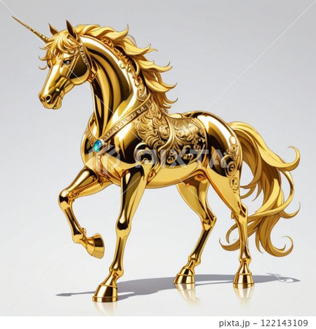 黄金の馬です。AI生成画像を利用してます。 122143109