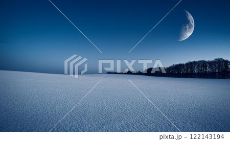三日月に照らされた美しい雪原の画像1 122143194