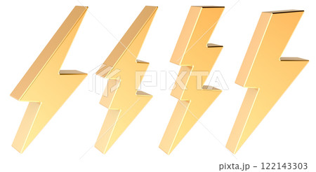 Lightning icons, different shapes. 3D rendering Lightning icons, different shapes. 3D rendering 122143303