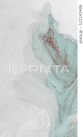 Captivating alcohol ink abstract with soft teal and white swirls on textured background 122143406