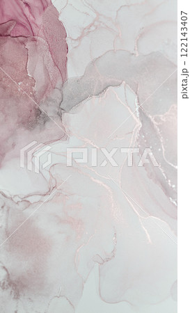 Abstract alcohol ink artwork in soft pink and gray tones creating a serene composition 122143407