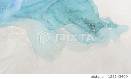 Abstract alcohol ink art featuring soothing blue tones and organic shapes for a calming effect Abstract alcohol ink art featuring soothing blue tones and organic shapes for a calming effect 122143409