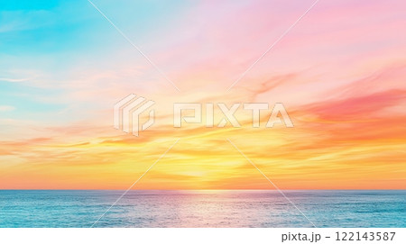 Breathtaking colorful sunset over the ocean a serene view for nature lovers and travel enthusiasts 122143587