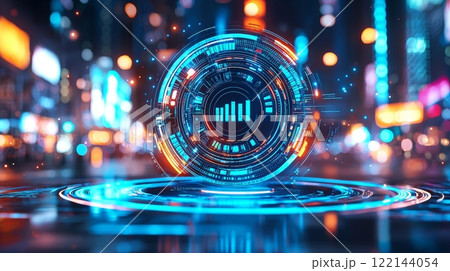 Futuristic city data analysis hud 122144054