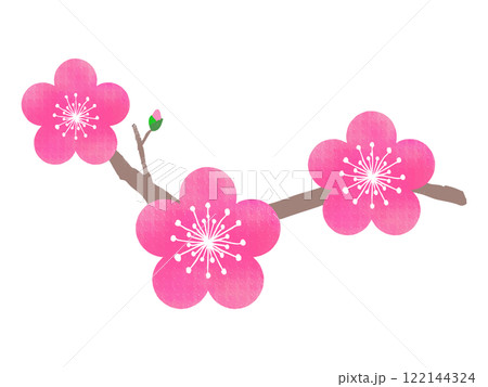 水彩風のシンプルな紅い梅のイラスト 122144324