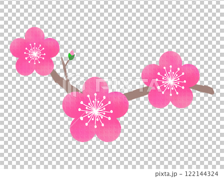 水彩風のシンプルな紅い梅のイラスト 122144324