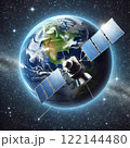 宇宙を周回する衛星の高品質イラスト（背景透過） 122144480