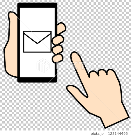 手紙が表示されているスマホを持つ手 122144496