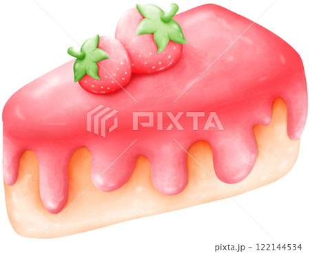 Strawberry cake decorated with 2 strawberries 122144534