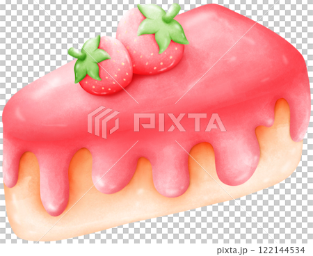 Strawberry cake decorated with 2 strawberries 122144534