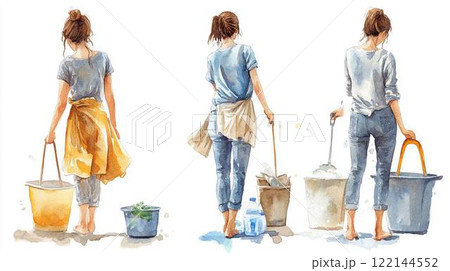 家事に追われる女性のイラスト 122144552