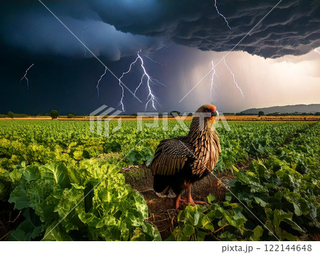 colorful rooster on the field 122144648