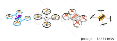 Drone and Flying Quadcopter with Remote Control Vector Set Drone and Flying Quadcopter with Remote Control Vector Set 122144659
