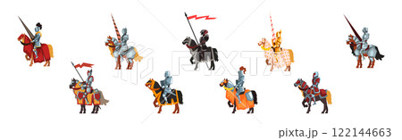 Medieval Knight in Helmet on Horse Vector Set Medieval Knight in Helmet on Horse Vector Set 122144663