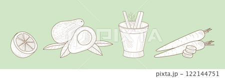 Sketch Smoothie Ingredient and Healthy Product Vector Set 122144751