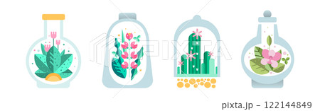 Home Florarium as Glass Jar with Growing Plant Vector Set 122144849