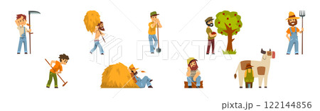 Man Farmer Character Engaged in Rural Agriculture Activity Vector Set 122144856