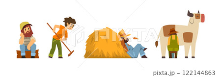 Man Farmer Character Engaged in Rural Agriculture Activity Vector Set 122144863