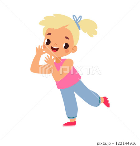 Funny Girl Kid Character Enjoy and Having Fun Vector Illustration 122144916