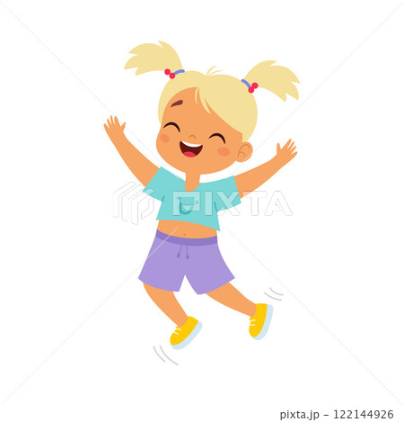 Funny Girl Kid Character Enjoy and Having Fun...のイラスト素材 [122144926] - PIXTA