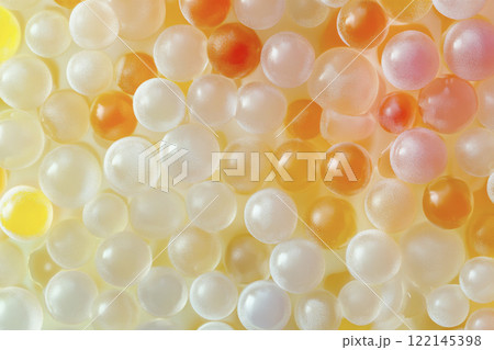 Colorful gelatin balls create a vibrant texture in a culinary dish during a vibrant food presentation 122145398