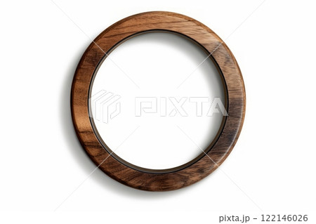 wooden ring, teething, children's eco toy or wooden circle frame, border. Isolated on white background. Generated AI 122146026