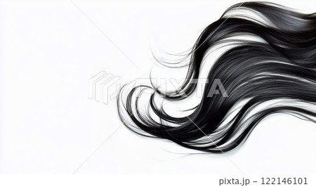 Silky glossy black brunette hair wave on white background for hair.Macro.AI Generative. Silky glossy black brunette hair wave on white background for hair.Macro.AI Generative. 122146101