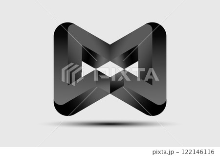 Black geometric logo design 3D element template. Modern twisted letter M icon. Company Theme, Construction, Technology, Infographics vector isolated on white background  122146116