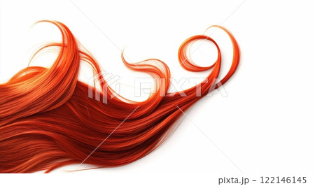 Red ginger silky glossy hair wave on white background for hair.Macro.AI Generative. 122146145