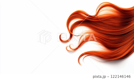 Red ginger silky glossy hair wave on white background.Macro.AI Generative. Red ginger silky glossy hair wave on white background.Macro.AI Generative. 122146146