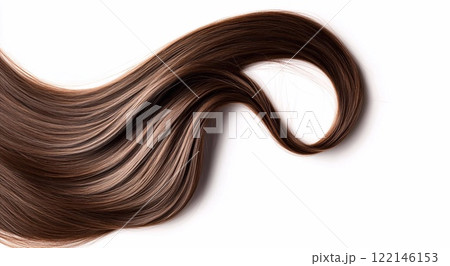 Brown wavy silky glossy hair wave on white background for hair.Macro.AI Generative. Brown wavy silky glossy hair wave on white background for hair.Macro.AI Generative. 122146153