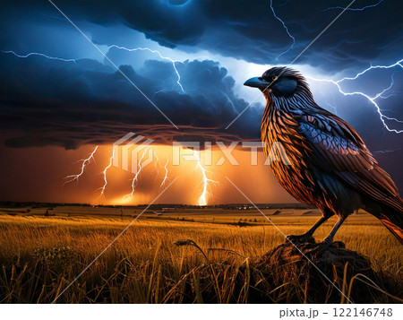 beautiful fire bird in the field 122146748