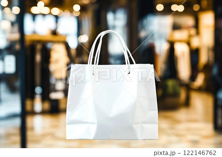 Retail sale fashion promotion background, White shopping bag over blurred store shop background, online business template, backdrop, wallpaper for marketing advertisement, web banner for e commerce Retail sale fashion promotion background, White shopping bag over blurred store shop background, online business template, backdrop, wallpaper for marketing advertisement, web banner for e commerce 122146762