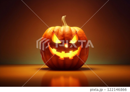 Big orange scary pumpkin on holiday Halloween, Ai generated 122146866
