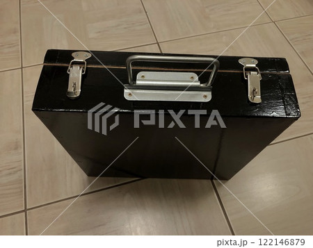 black briefcase top view, 122146879