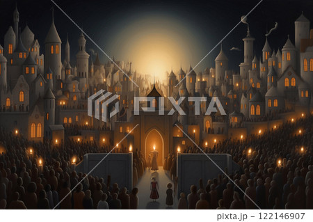 Candlestick with burning candles for Hanukkah, Ai generated 122146907