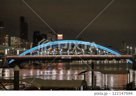 Illuminated Modern Bridge Reflecting on Calm at Japan Dec 4 2024 122147094