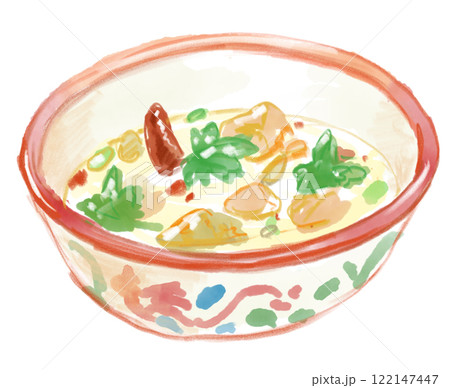 タイのスープ　トムカーガイの美味しそうな水彩イラスト 122147447